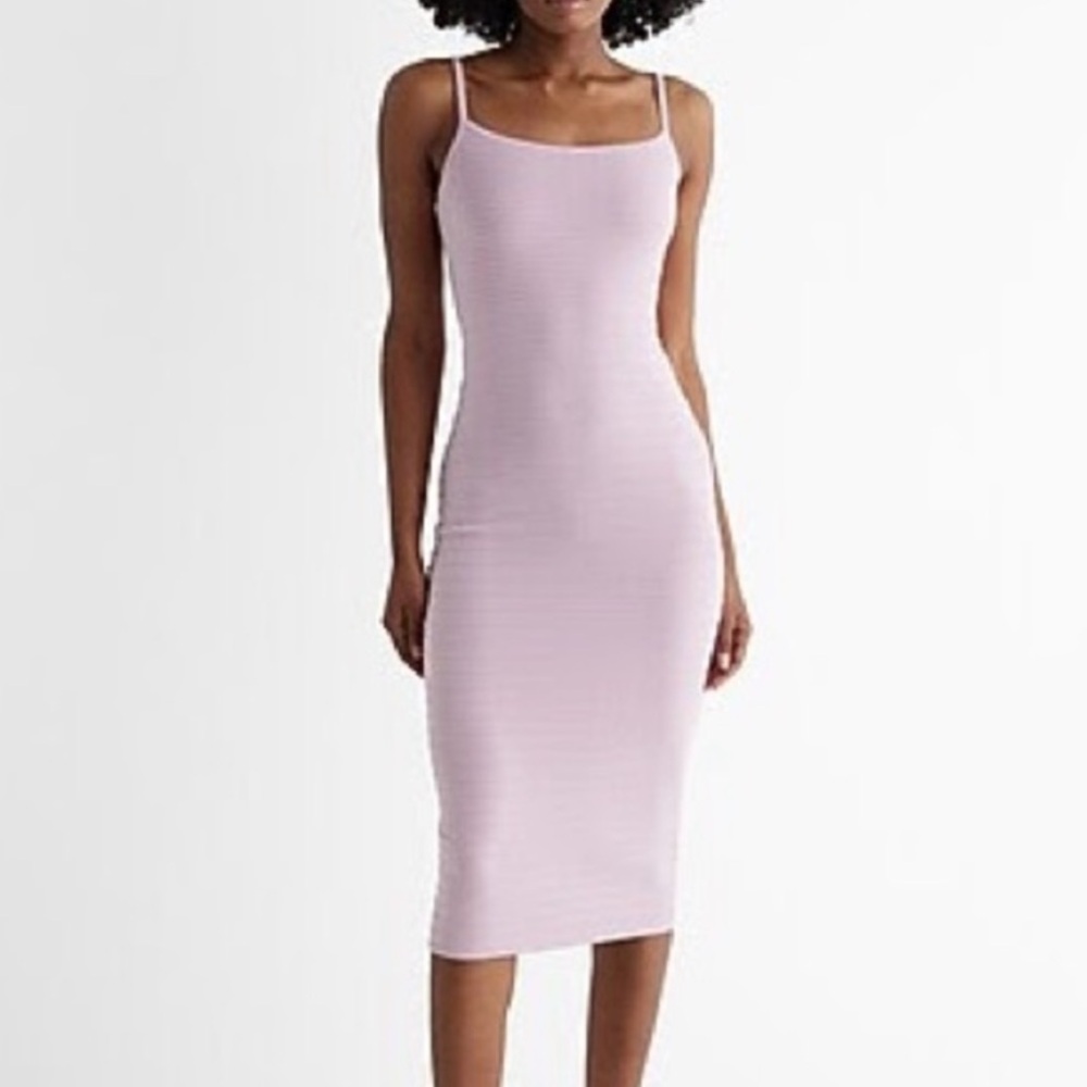 Express Women’s Pink Ribbed Slip Midi Dress